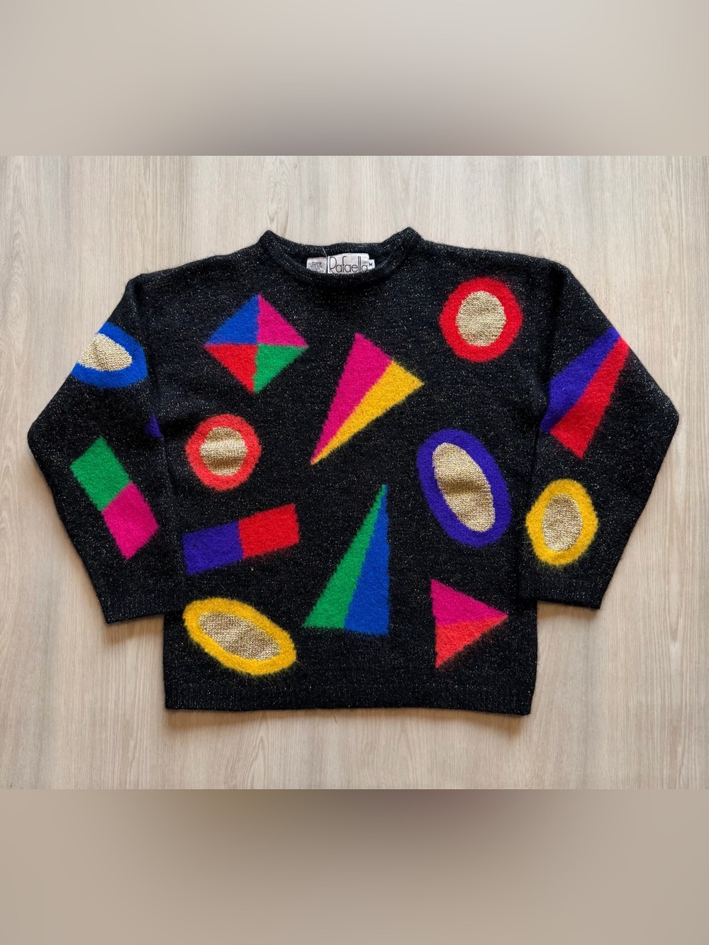 Vintage 80s Rafaella Geometric Wool Sweater Sz M